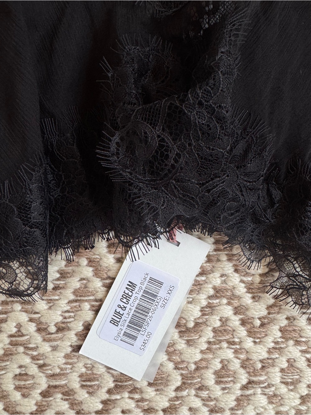 LoveShackFancy Elysia Silk Lace Crop Top in Black - Picture 7 of 7